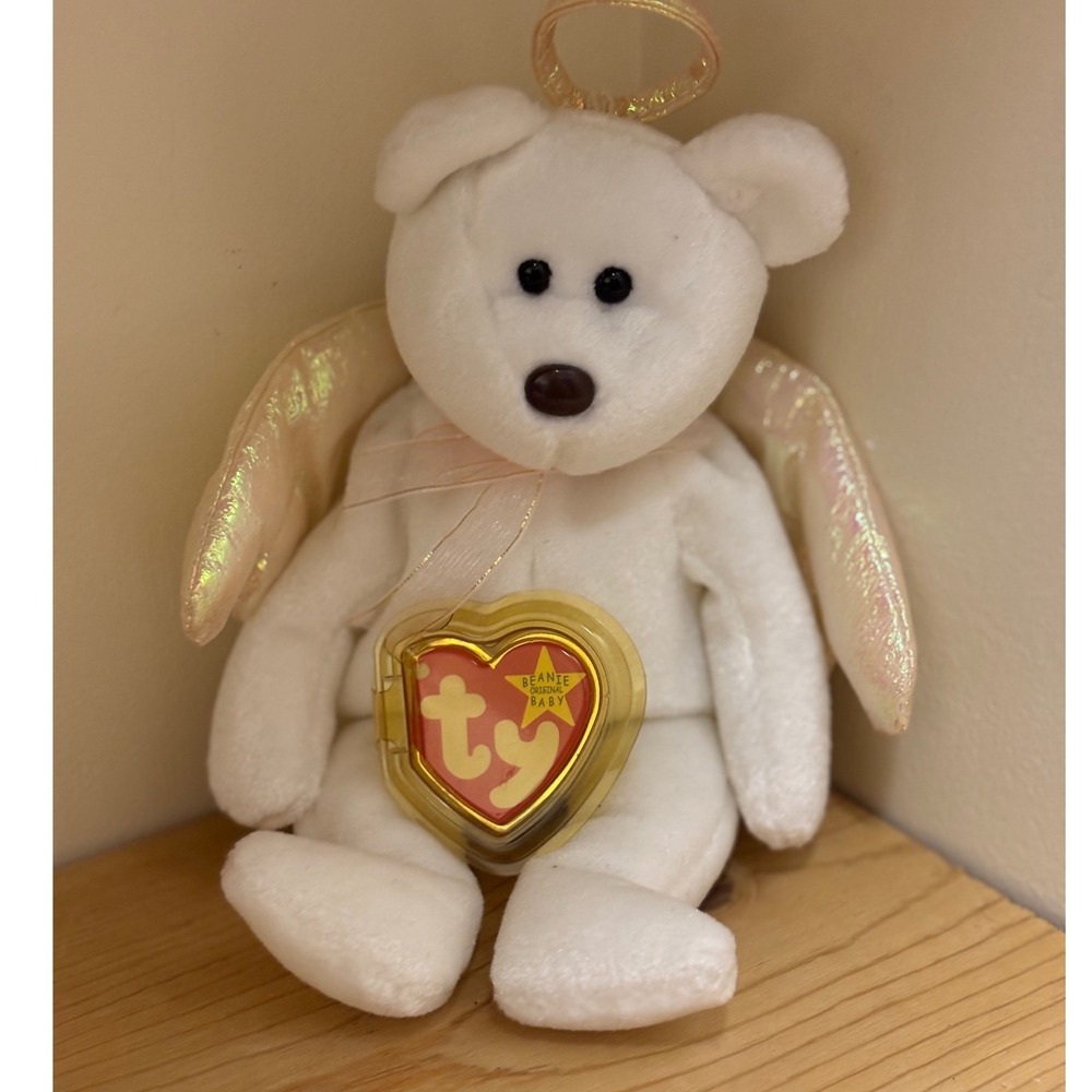 Ty Beanie Baby Halo Angel Bear Plush with clear lid of box preowned read Note!